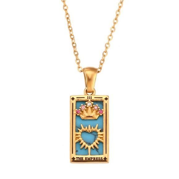 Boutique Jewelry - Empress Tarot Card Pendant Necklace 18K Gold Enamel Rectangle Stainless …
